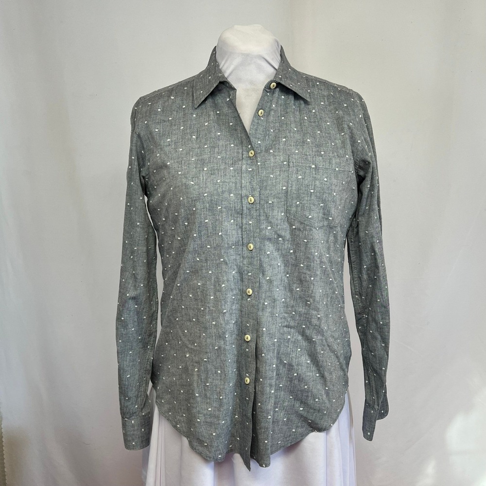 Fossil Womens Blue Embroidered Dot Cotton Linen Ramie Button Down Shirt Size M
